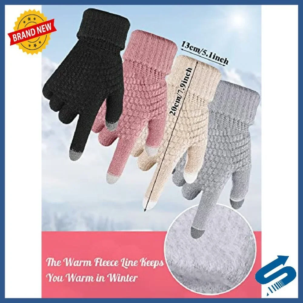 8-Piece Winter Hat & Glove Set, Touchscreen Fleece & Chenille - Picture 4 of 8